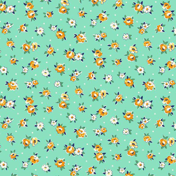 Aunt Grace Garden - Tossed Flowers Aqua