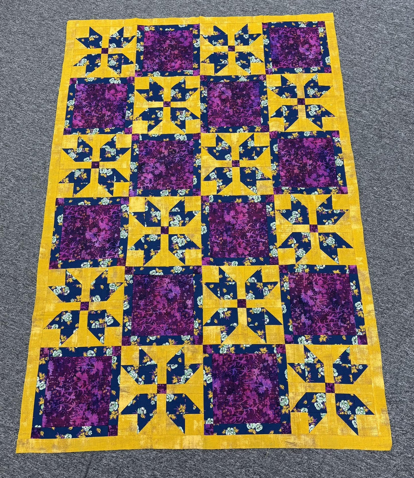 Purple & Yellow Stars Quilt Top