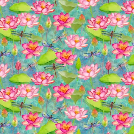 Lily Pond - Light Teal Dragonfly Floral