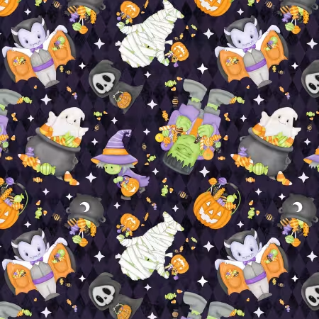 Moonlight Mischief Glow - Dark Purple Tossed Motifs