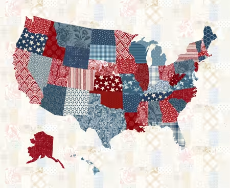 Pieces of America - Patriotic USA Map 36" Panel