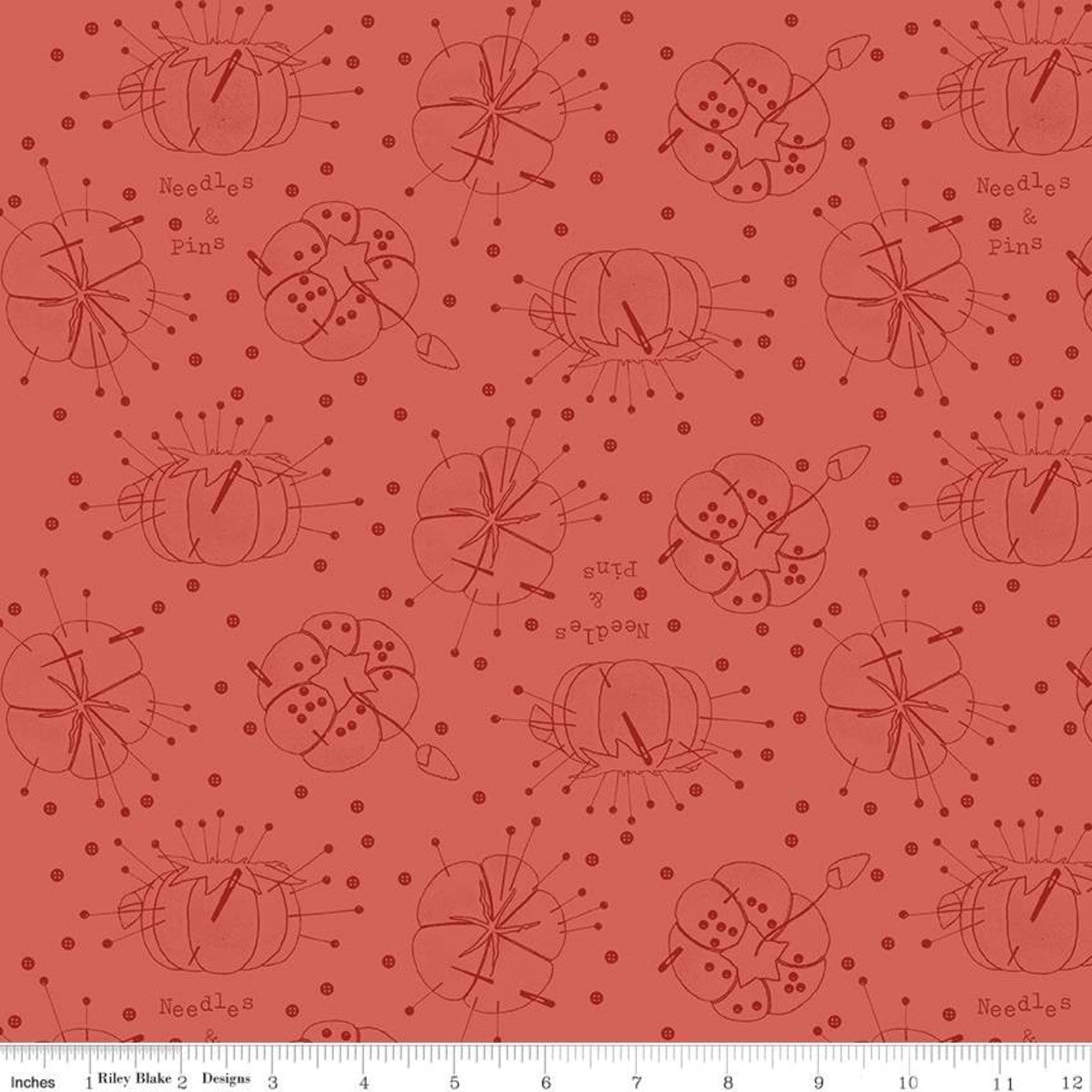 She Who Sews Pincushion Linework Red