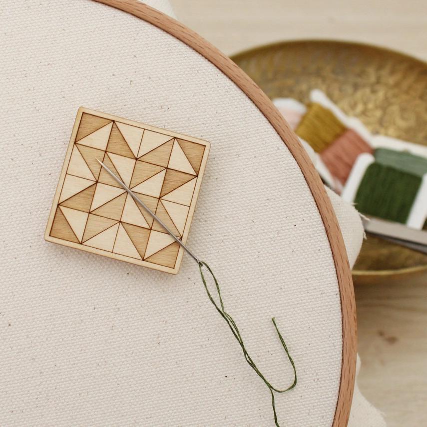 Magnetic Wood Needle Minder, Quilt Block