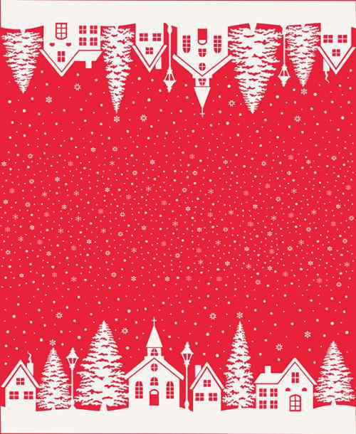 Buon Natale Pomegranate Christmas Village Double Border Print 36" x 44"