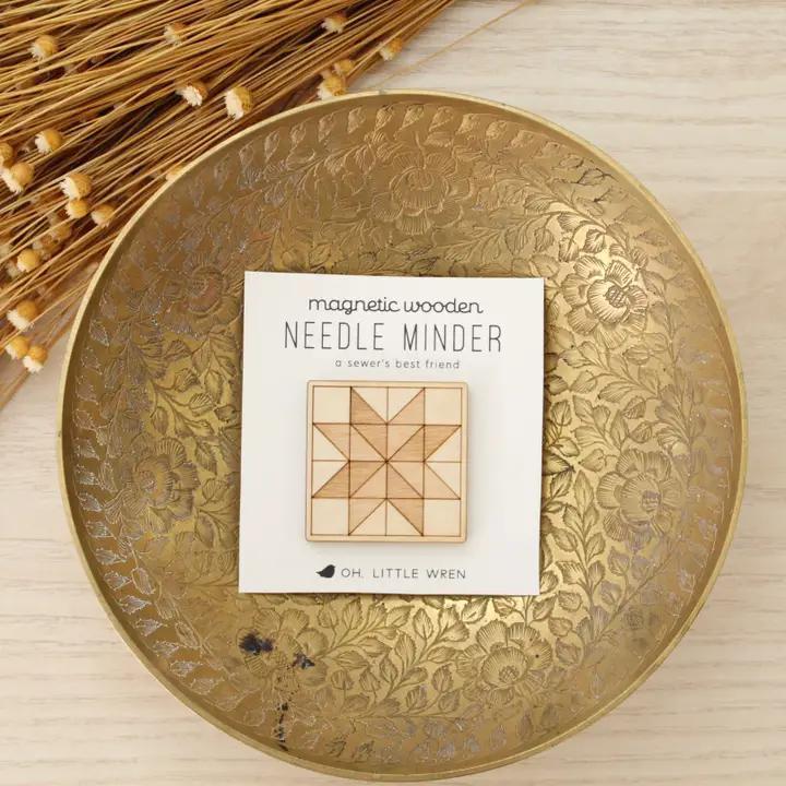 Magnetic Wood Needle Minder, Quilt Block