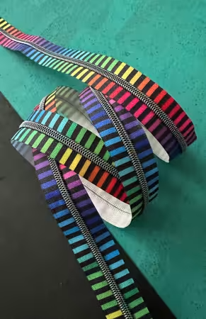 Wide Rainbow Stripe Zipper Tape with Iridescent teeth