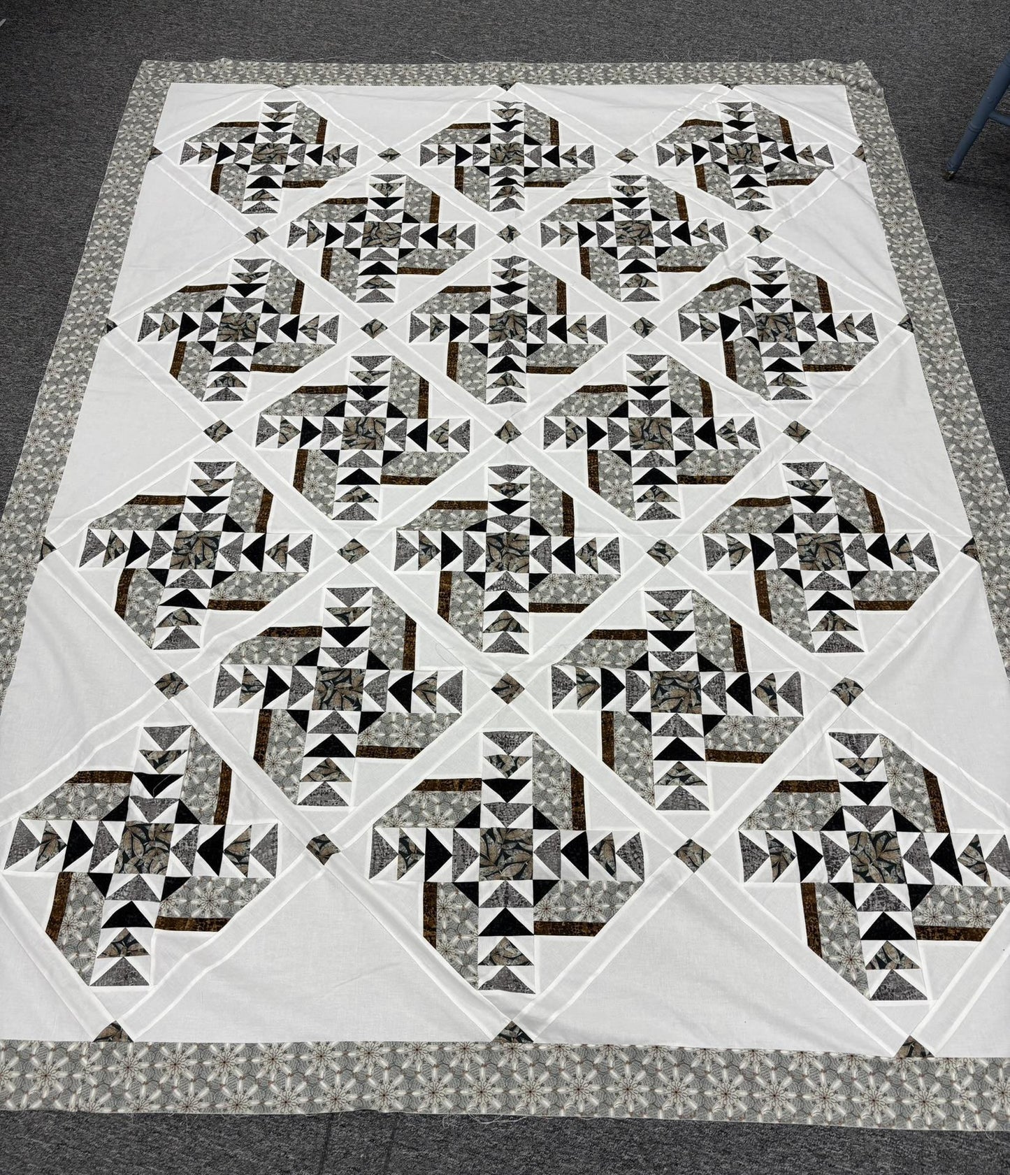 Gray Flying Geese Quilt Top