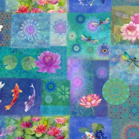 Lily Pond - Blue Patchwork