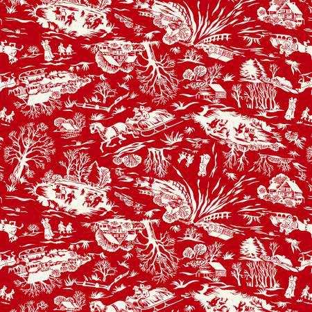 Winter in Snowtown Red Winter Scene Toile