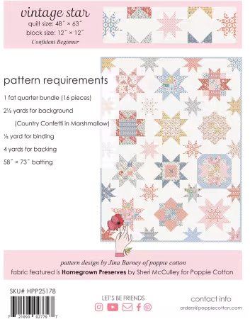 Quilt Pattern Homegrown Preserves Vintage Star