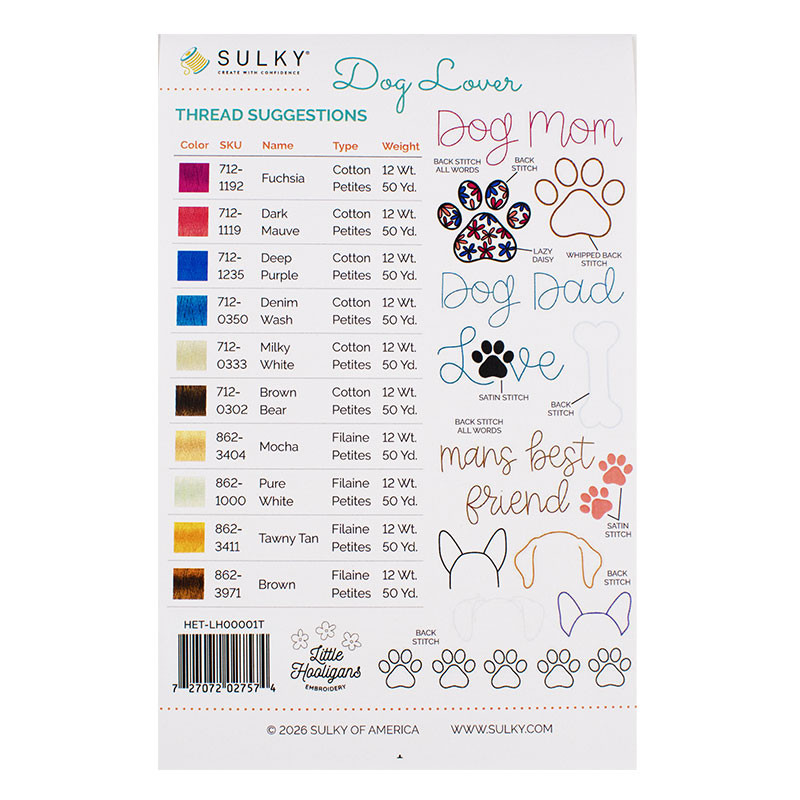 Dog Lover - Stick ‘n Stitch Transfers + Thread