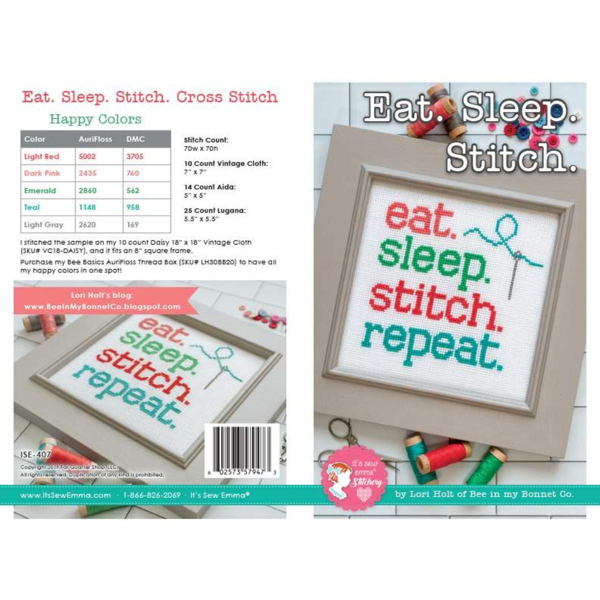 Eat. Sleep. Stitch. Cross Stitch Pattern & Thread kit