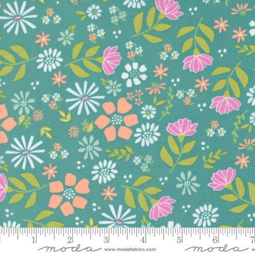 Laguna Sunrise Teal Wild Rose Florals