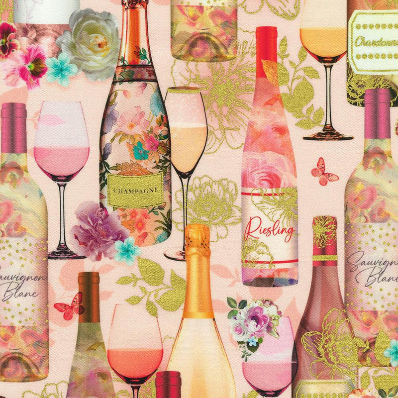 Happy Hour Wine Bottles Blush w/Metallic