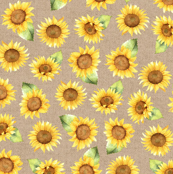 Sunflower Field - Tossed Flowers Tan