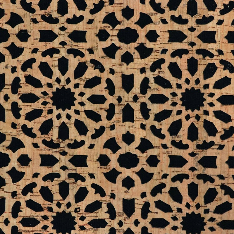 Black Canvas Backed Mandala Pro Lite Cork 1/2 yard