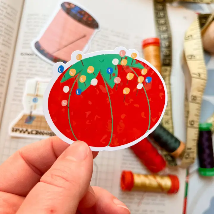 Red Pin Cushion Vinyl Stickers