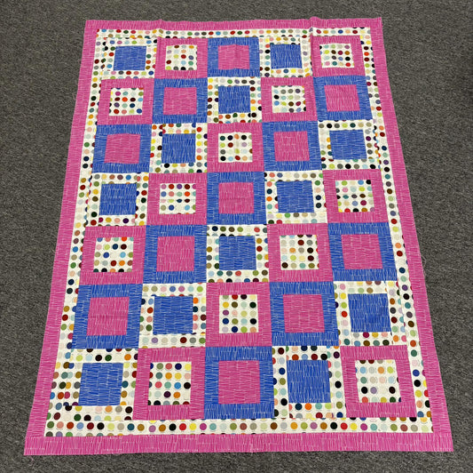 Square In a Square Pink & Blue Quilt Top