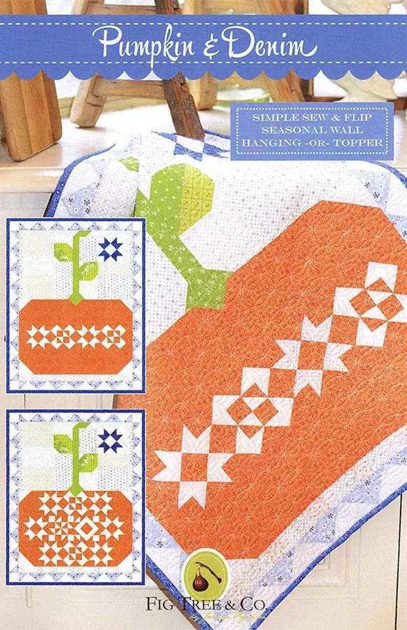 Pumpkin & Denim Quilt Kit - Featuring Denim Daisies